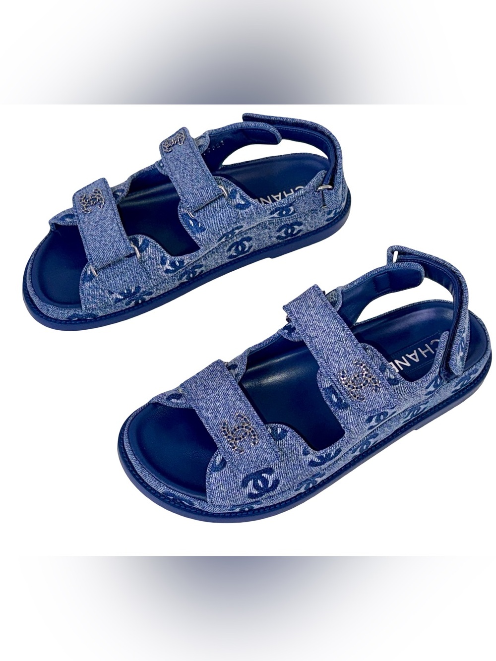 CHANEL BLUE DENIM CC LOGO “DAD” SANDALS